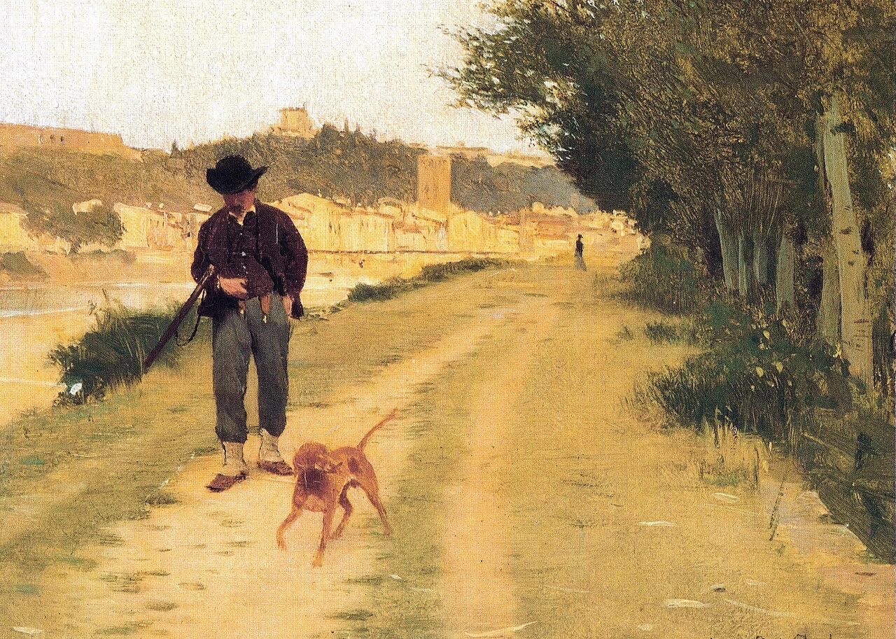Cacciatore lungo le rive dell'Arno a Firenze - sede storica della Cassa di Risparmio di Firenze, dettaglio